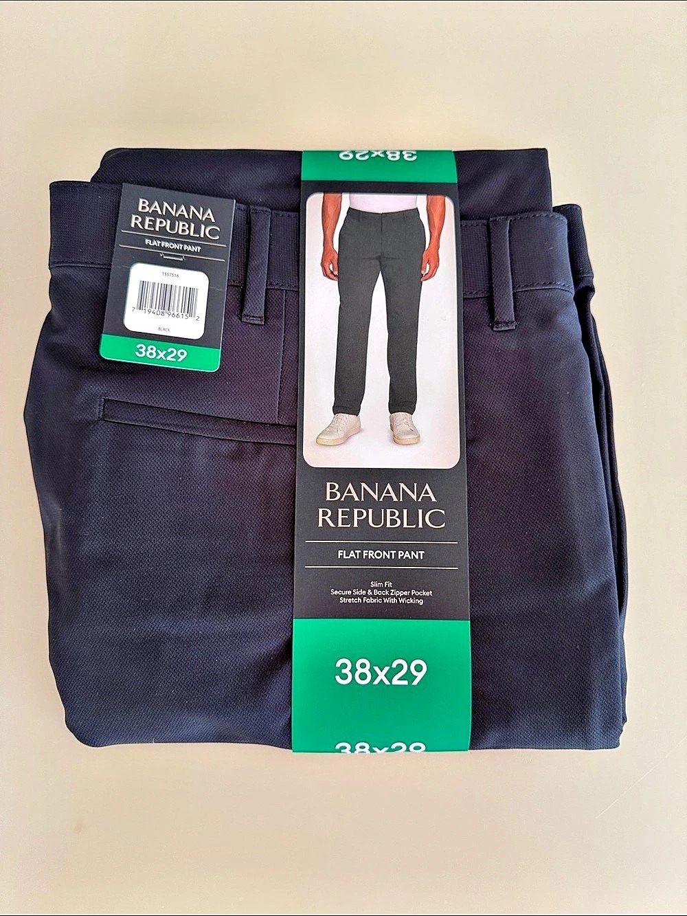 Banana Republic Flat Front Pant Slim Fit Black Dress Pants Waist 38